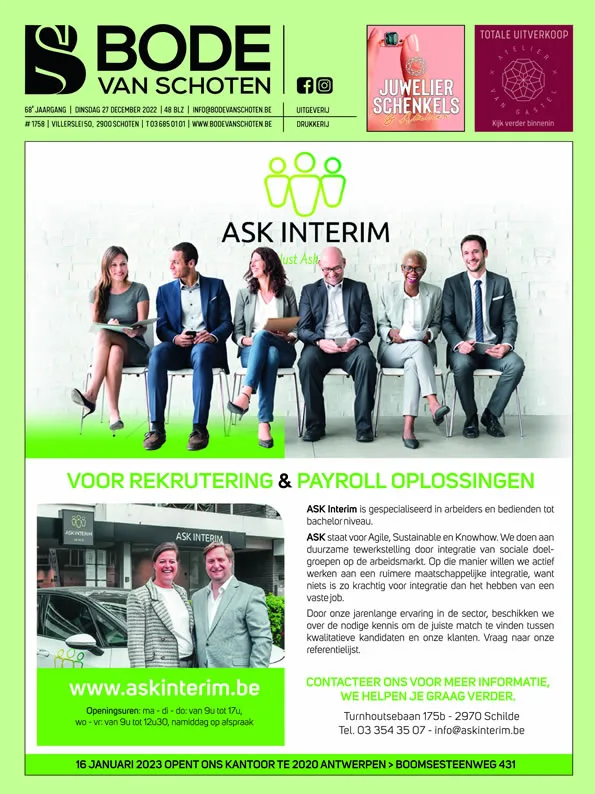 Voorpagina Bode van Schoten editie 1758 van 27 december 2022