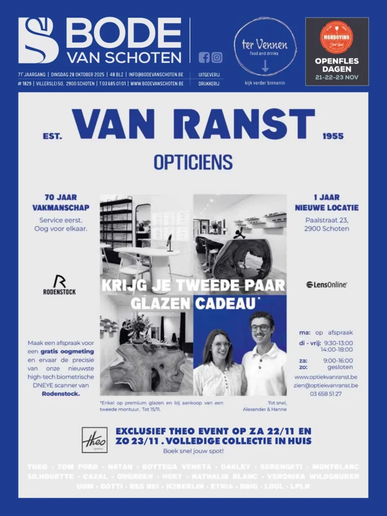 Voorpagina Bode van Schoten editie 1829 van 28 oktober 2025
