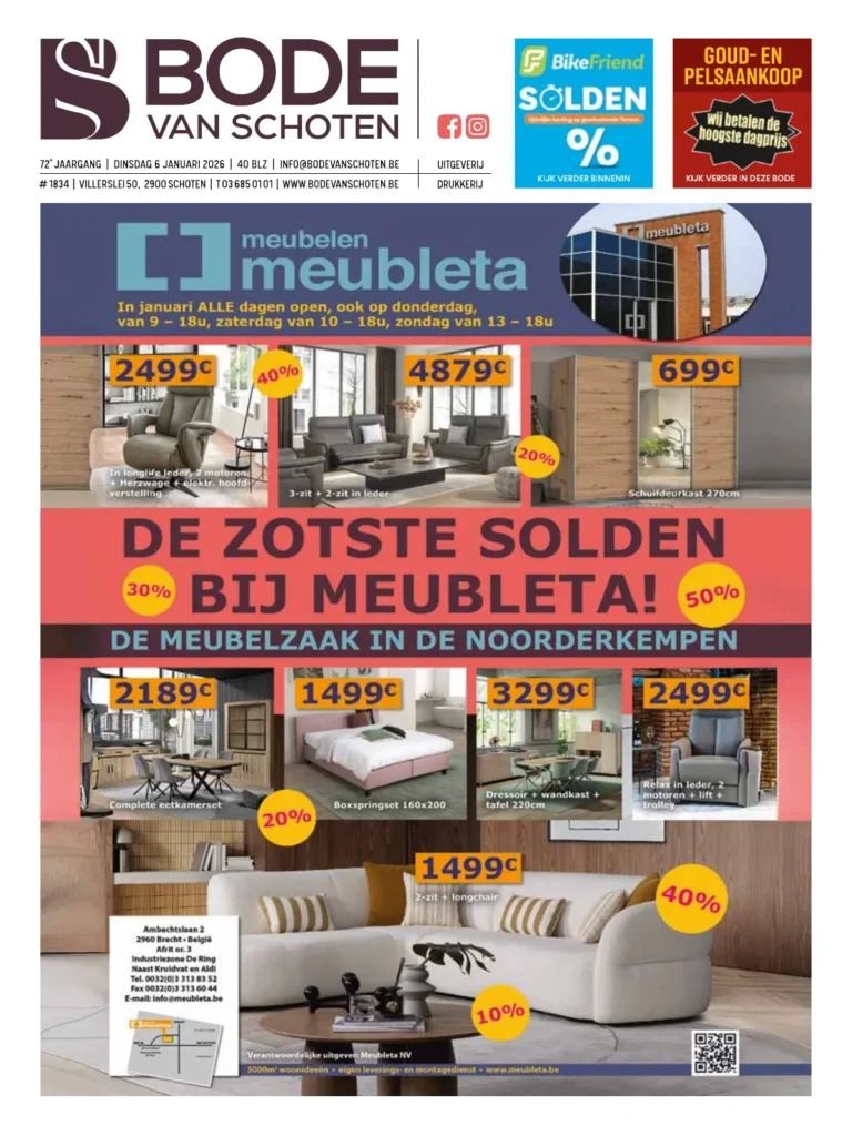 Voorpagina Bode van Schoten editie 1834 van 6 januari 2026