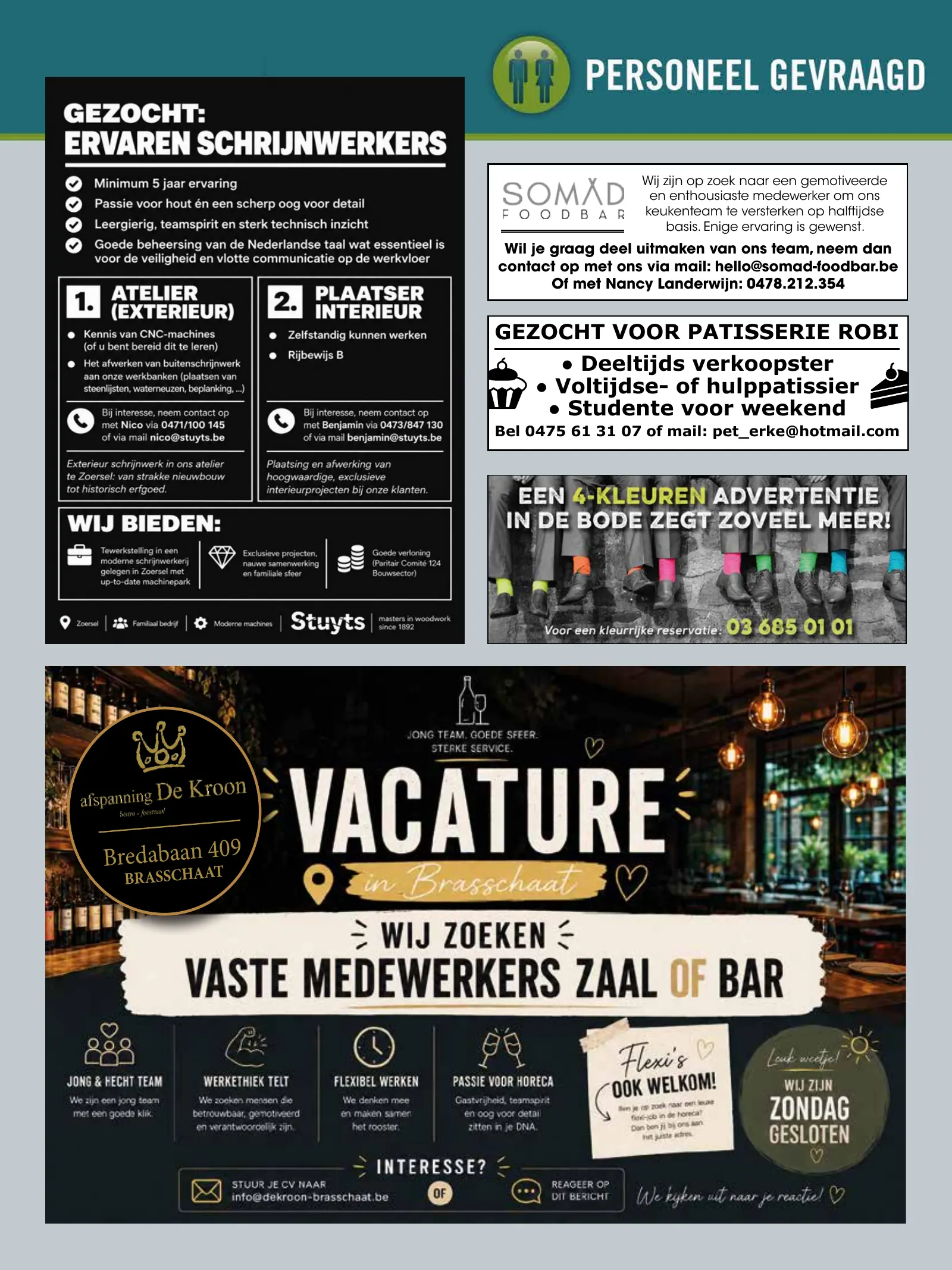 Pagina uit de Bode van Schoten, editie 1852, met een vacature-advertentie